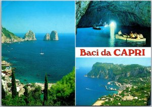 Baci Da Capri Italy Rock Formations Cave Buildings Cliff Postcard