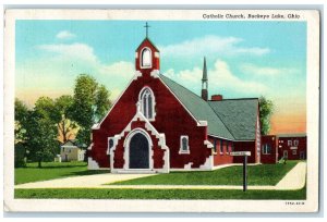 1947 Catholic Church Building Cross Tower Pathways Buckeye Lake Ohio OH Postcard