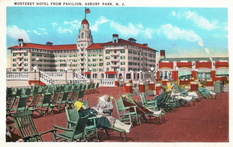 Asbury Park New Jersey, Monterey Hotel Building From Pavilion Vintage Postcard