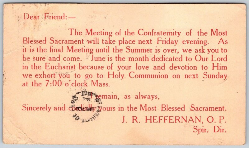 Postal Stationery Osterville Massachusetts c1922 Holy Communion Invite to Quebec