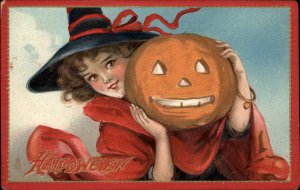 Halloween Little Girl Witch JOL Frances Brundage Tuck 174 Postcard bnhs 