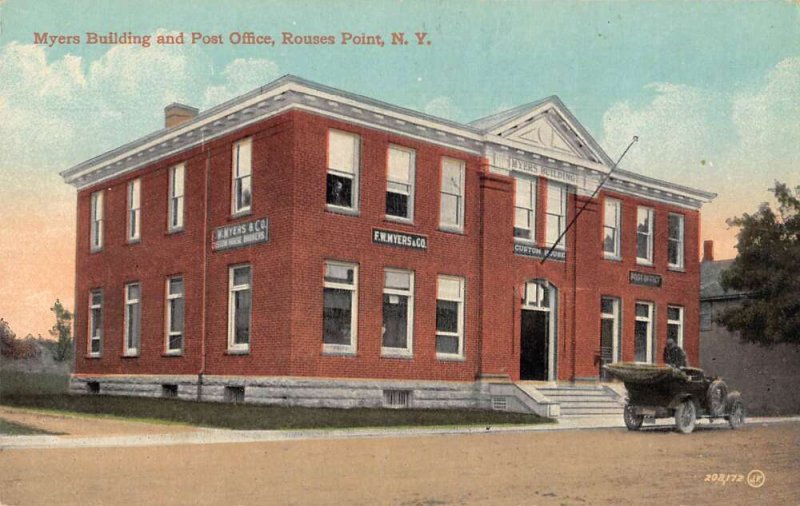 Rouses Point New York Myers Building and Post Office Vintage Postcard AA55592