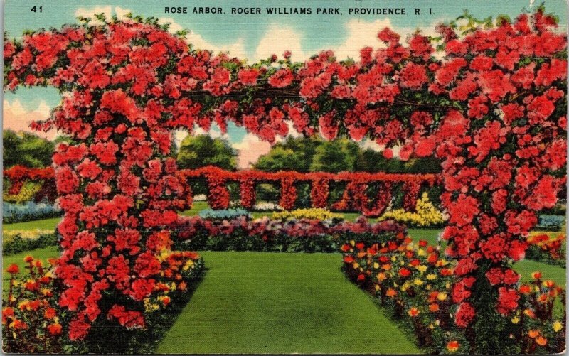 Roger Williams Park Rose Arbor Providence Rhode Island Flowers Linen Postcard 