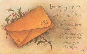 Christmas Postcard I'm sending you a purse full of money Holly Berries FA Owen