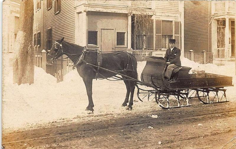 Boston MA Margeson & Howatt Delivery Horse Drawn Sleigh RPPC Postcard