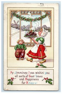 1914 Christmas Dutch Girl With Pie Embossed Cincinnati Ohio OH Antique Postcard