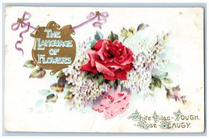 Language Of Flowers Romance Postcard White Lilac Yough Rose Beauty Embossed