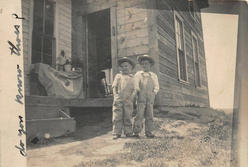 G2/ Interesting Real Photo RPPC Postcard c1910 Boys Overalls Cowboy Hat 13