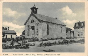 H23/ Dodge City Kansas Postcard Fred Harvey First Church Building