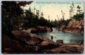 Postcard Bala Ontario 1907 Muskoka Moon Chute Rapids Portaging Split Ring Cancel