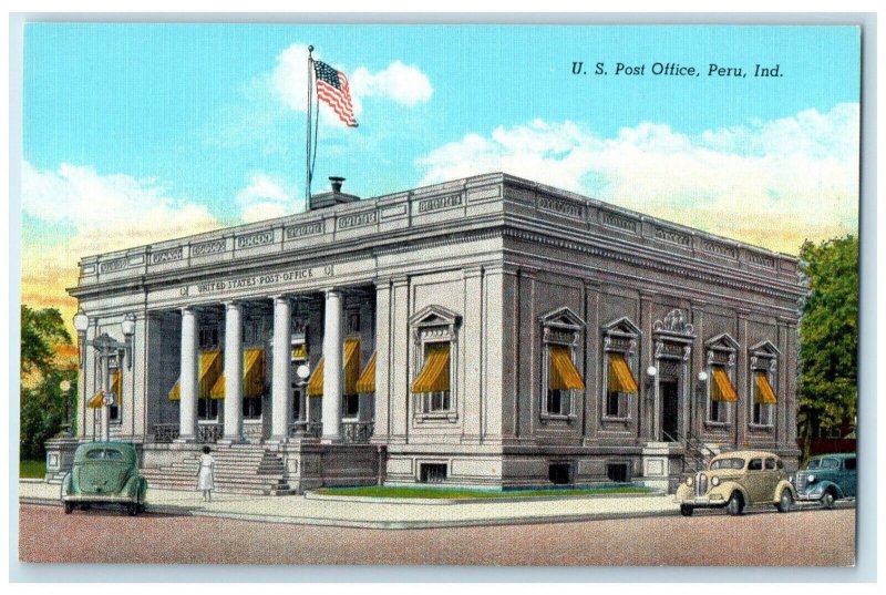 c1950's US Post Office Building Peru Indiana IN Vintage Unposted Postcard