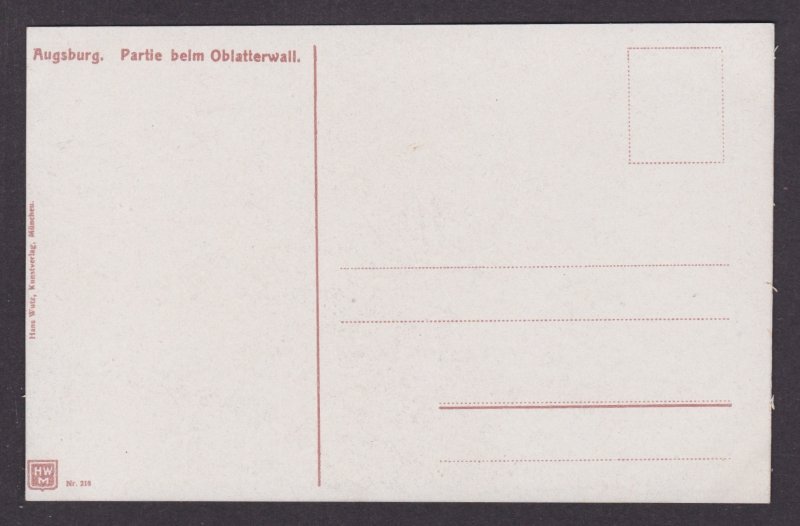 Augsburg Germany Oblatterwall moat tower swans boats 1910s vintage postcard