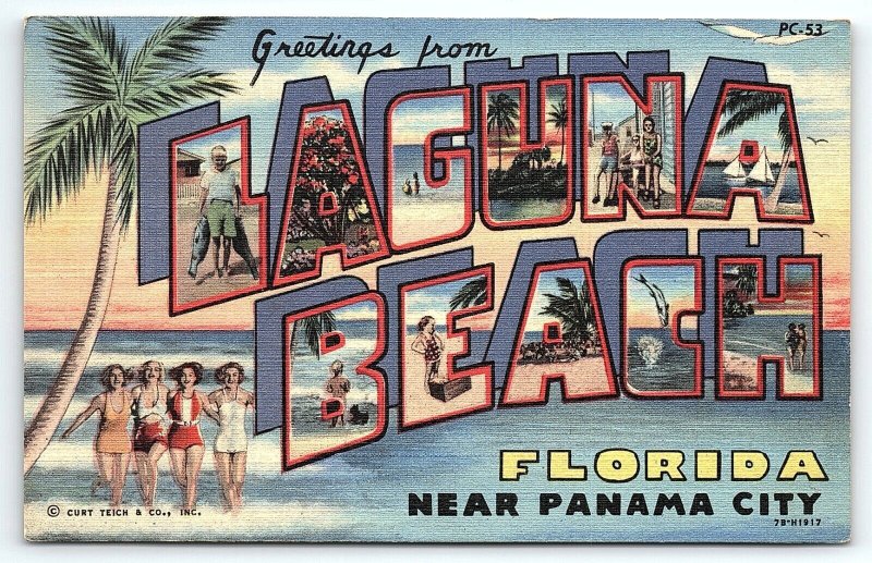 1947 LAGUNA BEACH FLORIDA PANAMA CITY GREETINGS LARGE LETTER POSTCARD P3344