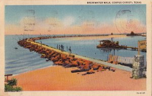 Postcard Breakwater Walk Corpus Christi Texas TX 1939