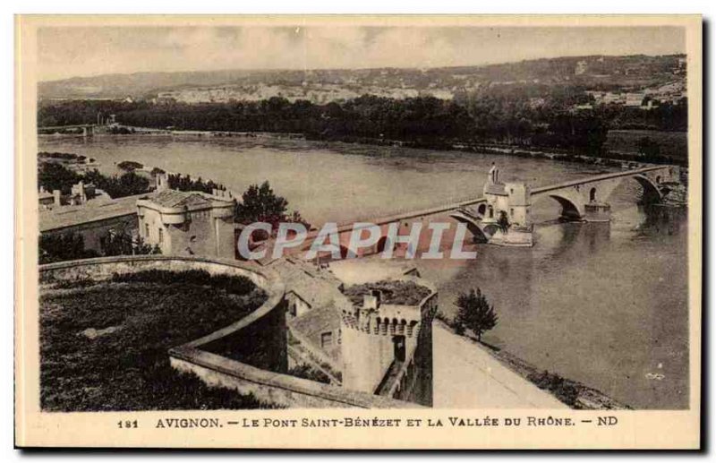 Avignon Old Postcard The famous Pont d'Avignon and the valley of the Rhone