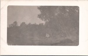 RPPC Resting on the Riverbank Two People Trees c1908 Postcard Z17