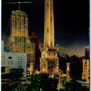 c1950s Chicago, IL Night Old Water Tower PC Downtown Illumination Palmolive A297