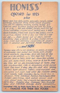 c1940 Hartford Connecticut Postcard Honiss's Est 1845 Seafood Advertising Map
