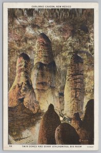 Linen~Twin Domes & Giant Stalagmites Big Room Carlsbad Caverns~Vintage Postcard