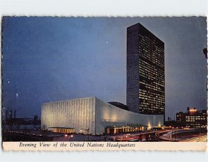 Postcard Evening View of the United Nations Headquarters, New York City, N. Y.