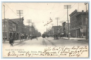 1906 Washington St Streetcar Trolley Owosso Michigan MI Posted Antique Postcard