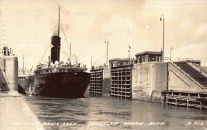 RP Postcard Ship Entering Davis Lock in Sault Ste. Marie, Michigan~128760