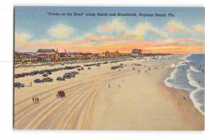 Daytona Beach Florida FL Postcard 1930-1950 Beach and Boardwalk View Automobiles