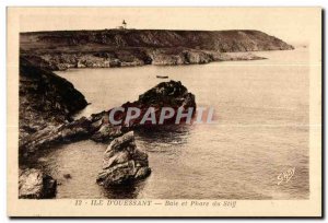 Old Postcard Ile D Ouessant Bay Lighthouse Stiff