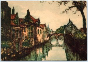 Postcard - River Bridge Houses Scenery - Bruges, Belgium