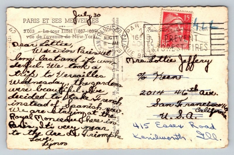 1949   Eiffel Tower   Paris France  Postcard