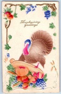 King City MO Postcard Thanksgiving Greetings Turkey And Veggies Fruits 1911