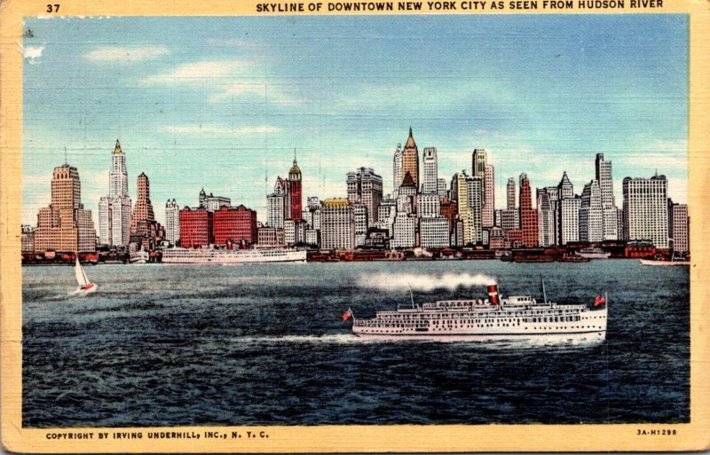 New York City Downtown Skyline As Seen From Hudson River 1945 Curteich