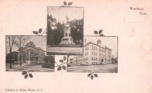 Vintage Postcard 1900's Three Famous Landmark Places Waterbury Connecticut CT