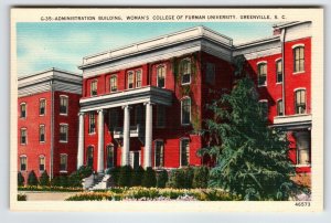 Furman University Women's College Greenville South Carolina Linen Postcard SC