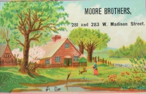 1880's-90's Moore Bros Furniture Carpets Stoves Crockery Farm Scene P61