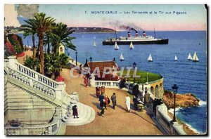 Old Postcard Monte Carlo Les Terrasses And Tir Aux Pigeons Boat Ship