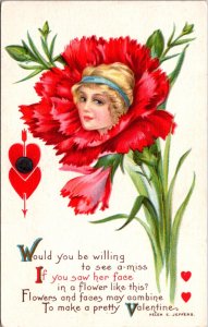 Helen E. Jeffers Valentine's Day PC Woman's Face Inside Red Carnation Flower