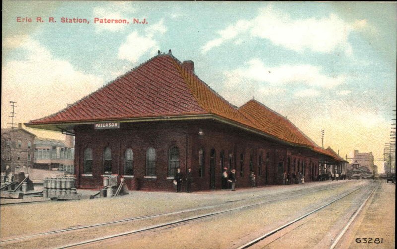 Paterson New Jersey NJ Erie Railroad Train Station Depot c1910 Vintage