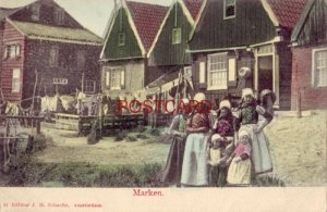 pre-1907 NETHERLANDS. MARKEN - women and children hang the day's laundry