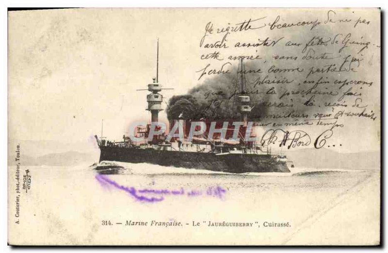 Old Postcard The French Navy boat Jaureguinberry Breastplate