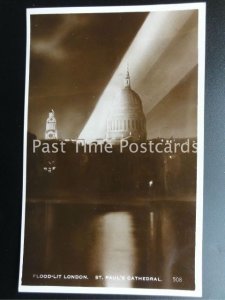 c1930's RP FLOOD-LIT LONDON: St. Paul's Cathedral