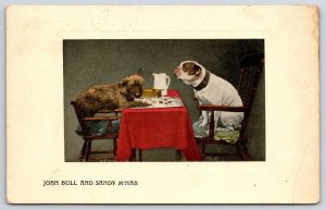 1913 John Bull & Sandy M'nab Dogs Playing Chess At The Table  Postcard