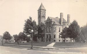 Grundy Center Iowa~Public Square~Court House~Clock Tower~Vintage RPPC