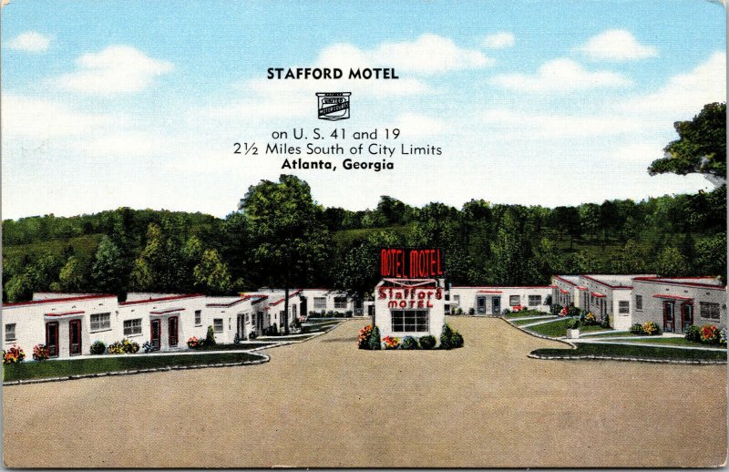 Vtg 1930s Stafford Motel Motor Court Atlanta Georgia GA Roadside Linen Postcard