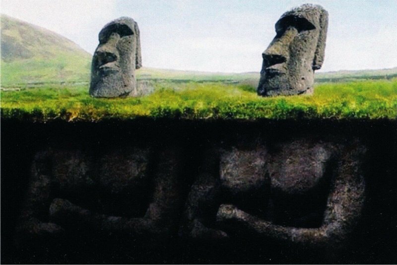 Easter Island Moai Statues Beneath the Surface Tiki Humor Postcard