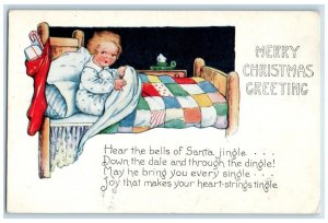 Christmas Greeting Little Kid Stocking Full Of Toys Cedar Rapids IA Postcard