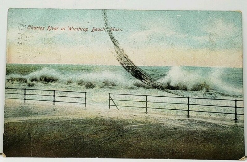 Massachusetts Charles River at Winthrop Beach 1909 Postcard I5