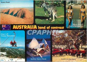 Postcard Modern Australia Land of Contrast Bikini skiing Kangaroo