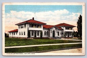 J97/ Ashland Ohio Postcard c1910 F. W. Miller Residence 339