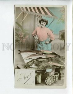 3161376 1st April FISHING Fisherman Lady SELLER Vintage PHOTO